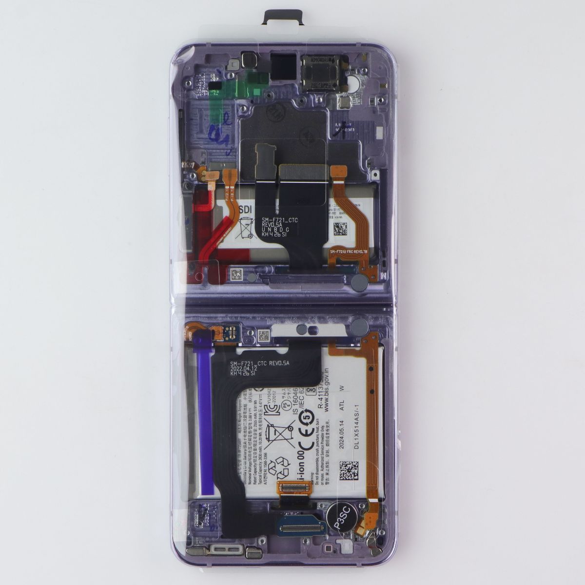 Repair Part SVC LCD Assembly (E/LV/PF) for Galaxy Z Flip4 (SM-F721) Bora Purple Cell Phone - Replacement Parts & Tools Samsung - Simple Cell Bulk Wholesale Pricing - USA Seller