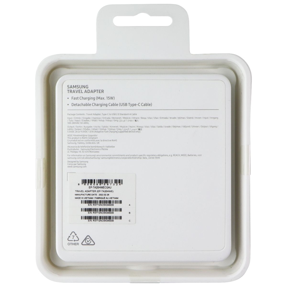 Samsung (15W) Fast Charge Travel Adapter + USB-C to USB-A Cable - White (AU) Cell Phone - Chargers & Cradles Samsung - Simple Cell Bulk Wholesale Pricing - USA Seller