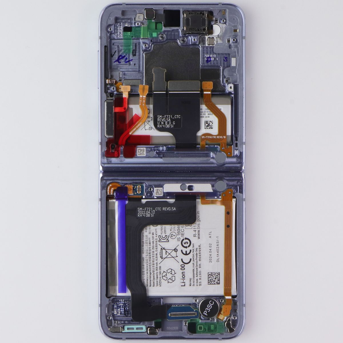 Repair Part SVC Case ASSM Front+Batt for Galaxy Z Flip4 - GH82-32908D - Blue Cell Phone - Replacement Parts & Tools Samsung - Simple Cell Bulk Wholesale Pricing - USA Seller