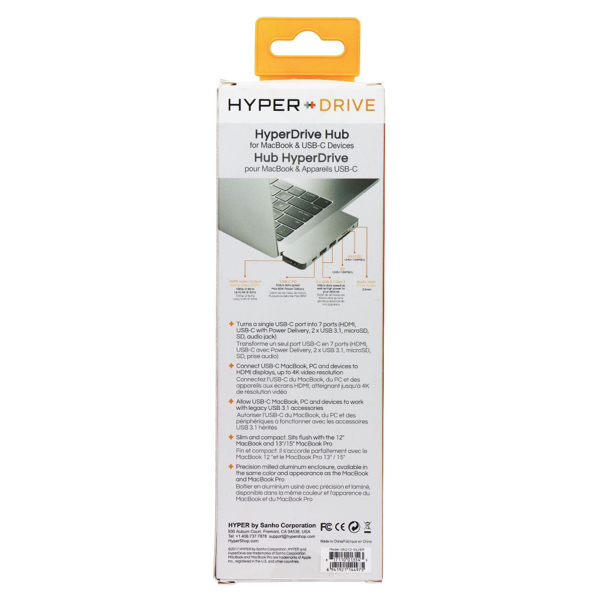 Sanho HyperDrive 7-in-1 Hub for MacBook and USB-C Devices - Silver Computer/Network - USB Cables, Hubs & Adapters Sanho - Simple Cell Bulk Wholesale Pricing - USA Seller