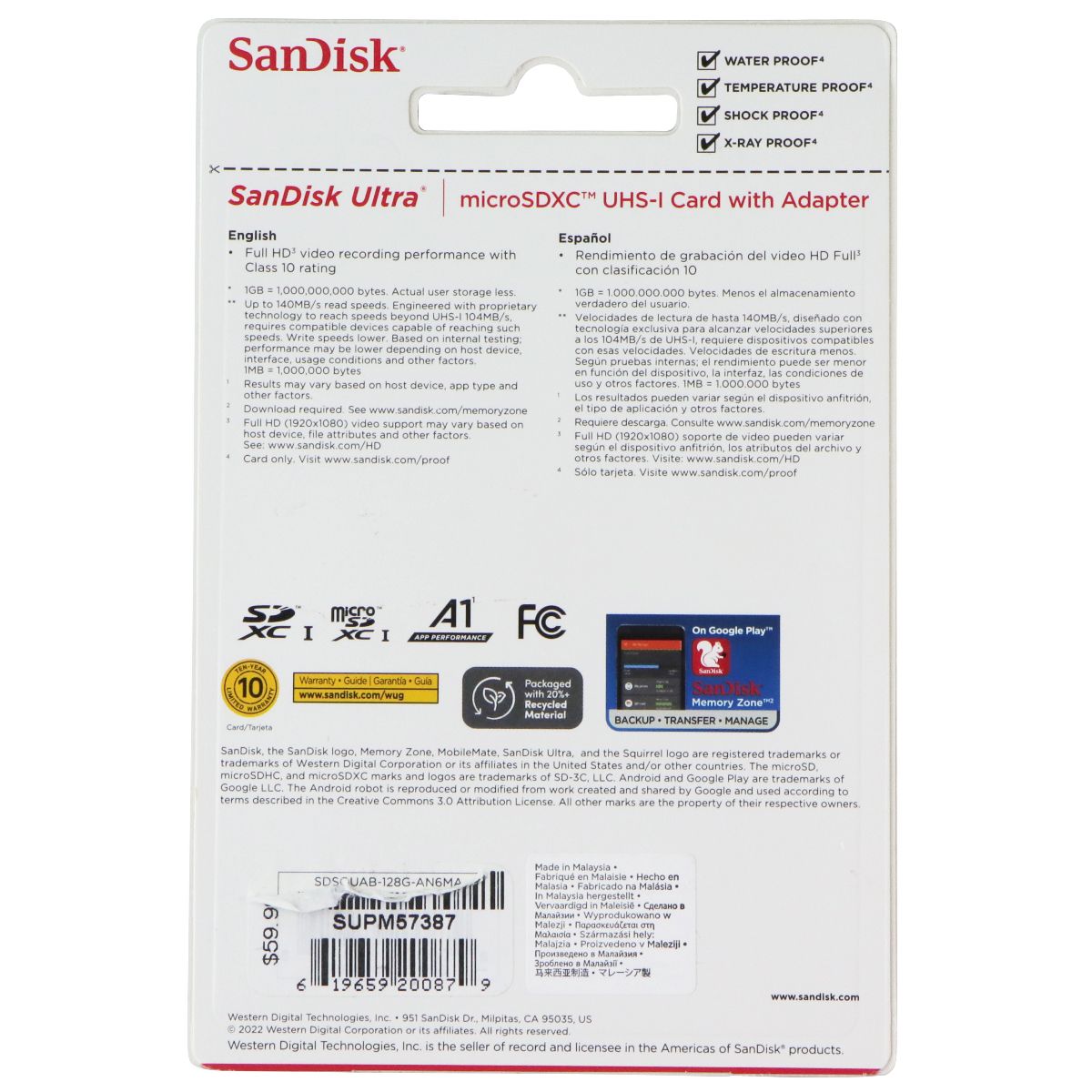 SanDisk Ultra A1 microSDXC UHS-1 Card with Adapter (140MB/s) - 128GB Digital Camera - Memory Cards SanDisk - Simple Cell Bulk Wholesale Pricing - USA Seller