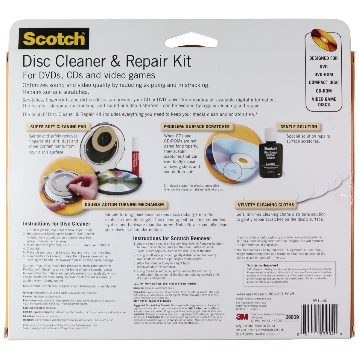 Scotch AV1160 CD/DVD Disc Cleaner & Repair Kit - Black (AV1160) Digital Storage - Disc Repair & Disc Cleaning Scotch - Simple Cell Bulk Wholesale Pricing - USA Seller