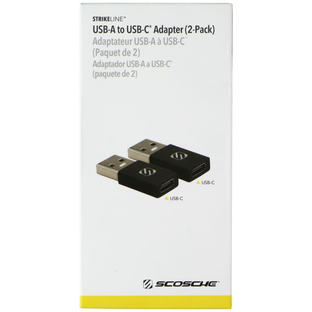 Scosche StrikeLine USB-A to USB-C Adapters - 2 Pack - Black Computer/Network - USB Cables, Hubs & Adapters Scosche - Simple Cell Bulk Wholesale Pricing - USA Seller