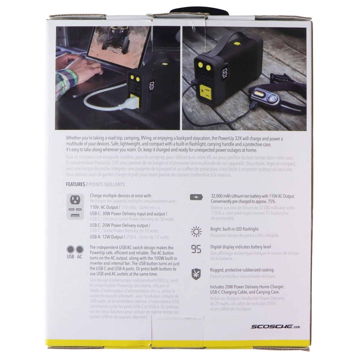 Scosche (100W) PowerUp 32K Portable Power Hub with Built-in Flashlight - Black Cell Phone - Chargers & Cradles Scosche - Simple Cell Bulk Wholesale Pricing - USA Seller