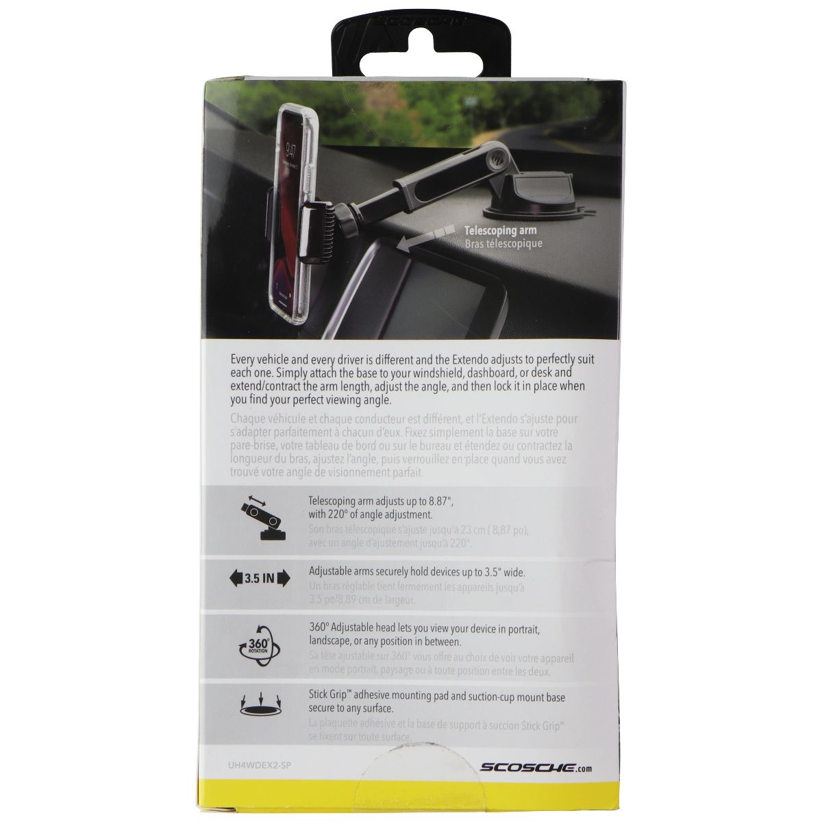 Scosche CarMount Extendo Telescope Universal Mount - Black (UH4WDEX2-SP) Computer Accessories - Stands, Holders & Car Mounts Scosche    - Simple Cell Bulk Wholesale Pricing - USA Seller