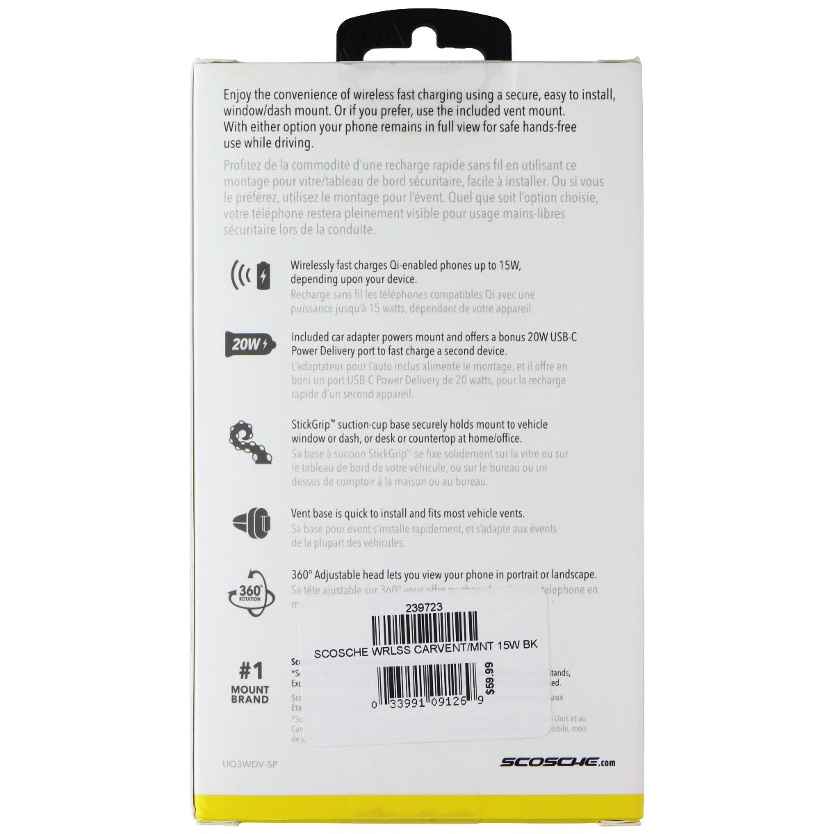 Scosche StuckUp Qi Wireless Charging Phone Mount for Window/Dash/Vent (UQ3WDV)