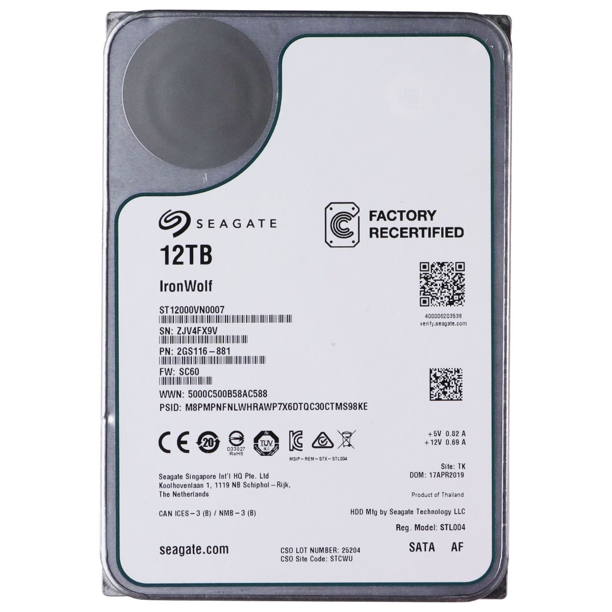 Seagate IronWolf 12TB 3.5-inch SATA 7200RPM HDD Hard Drive - ST12000VN0007