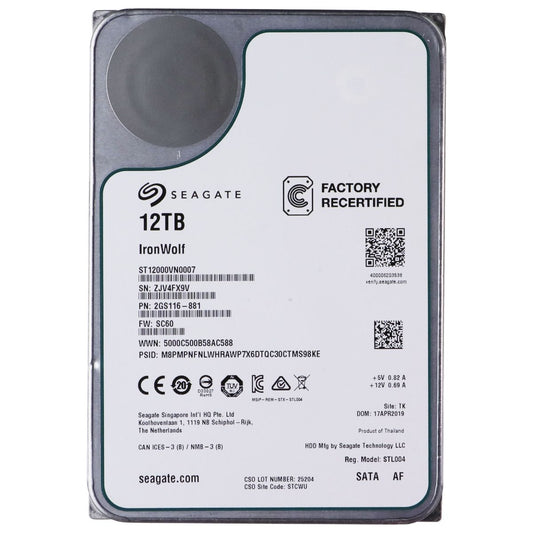 Seagate IronWolf 12TB 3.5-inch SATA 7200RPM HDD Hard Drive - ST12000VN0007