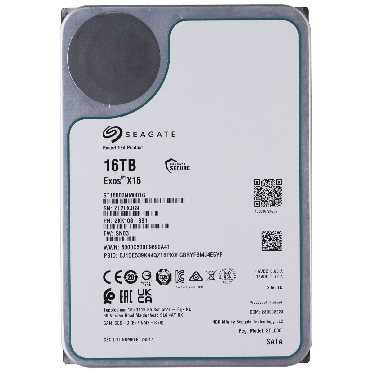 Seagate Exos X16 16TB 3.5-inch SATA III HDD Hard Drive - ST16000NM001G