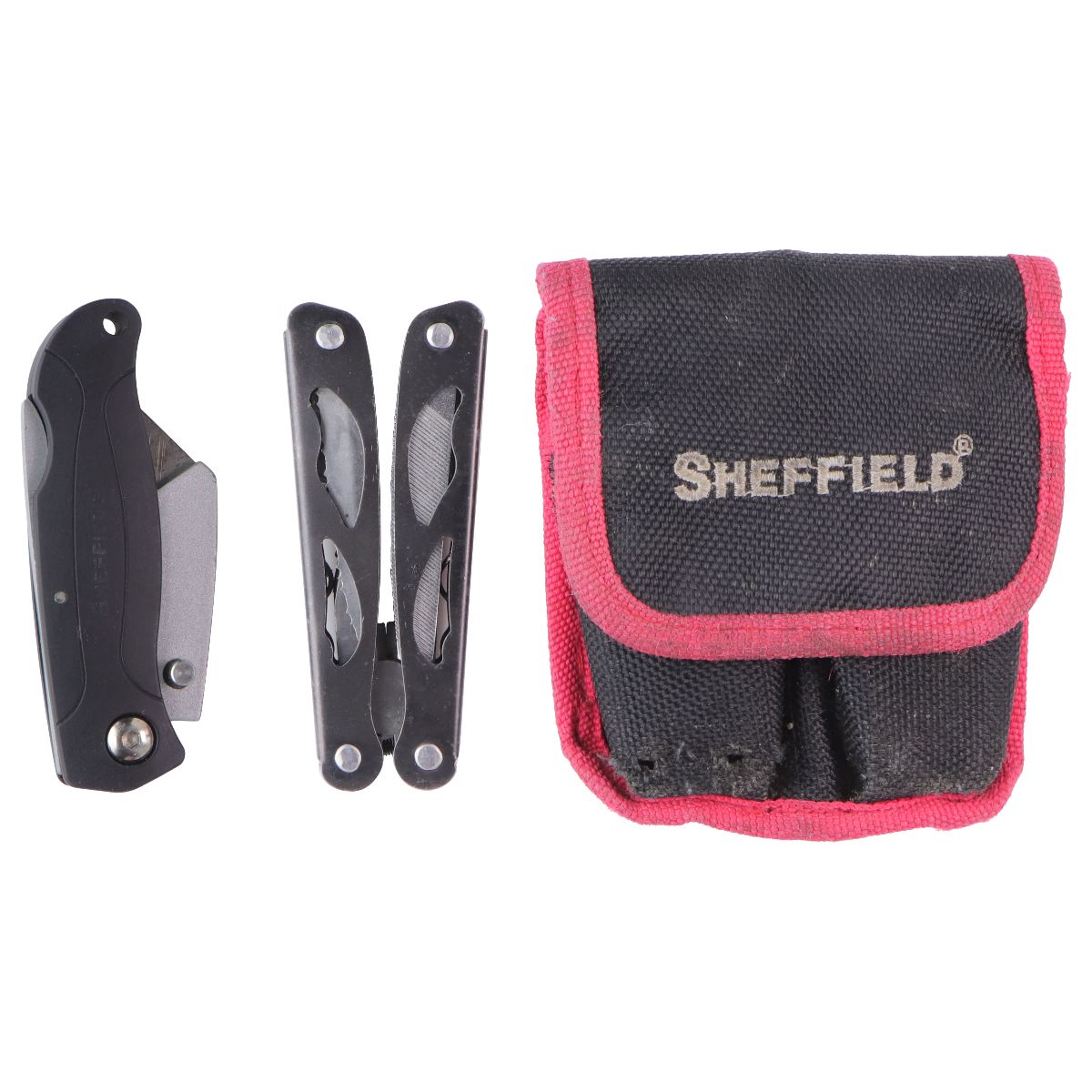 Sheffield 12-in-1 Folding Multi Tool and Folding Boxcutter Combo Set with Sheath Other Sporting Goods Sheffield - Simple Cell Bulk Wholesale Pricing - USA Seller