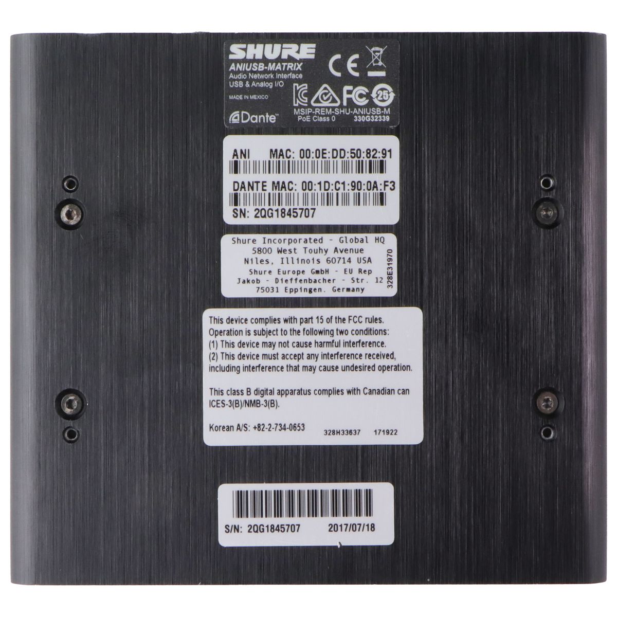 Shure ANIUSB-MATRIX USB Audio Network Interface (Unit Only) - Black Computer/Network - Audio Cables & Adapters Shure - Simple Cell Bulk Wholesale Pricing - USA Seller