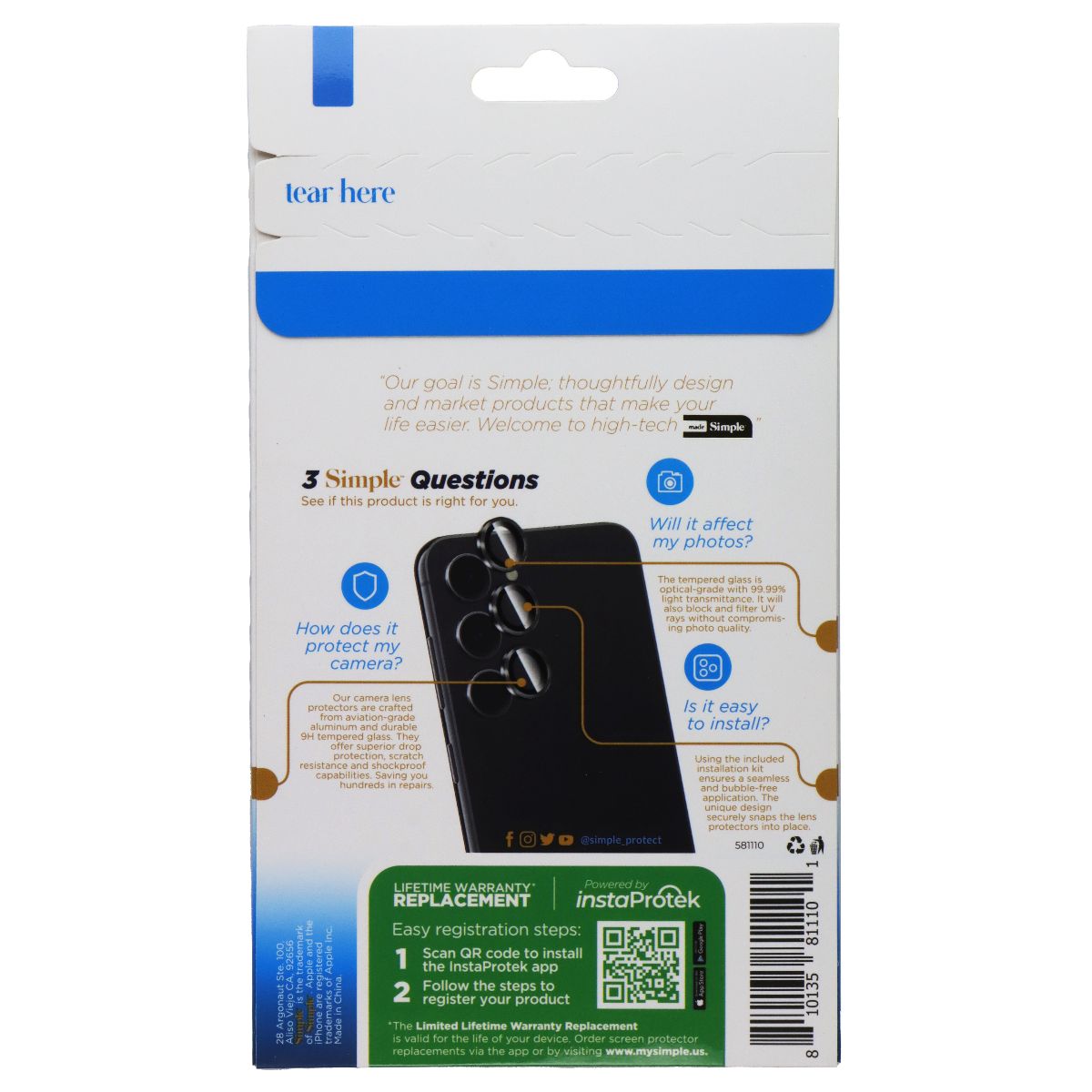 Simple Tempered Glass Camera Protection for Samsung Galaxy S24 Plus Cell Phone - Screen Protectors Simple - Simple Cell Bulk Wholesale Pricing - USA Seller