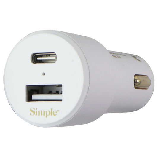 Simple Power Series 20W Dual Port USB-C & USB-A Car Charger - White Cell Phone - Chargers & Cradles Simple - Simple Cell Bulk Wholesale Pricing - USA Seller
