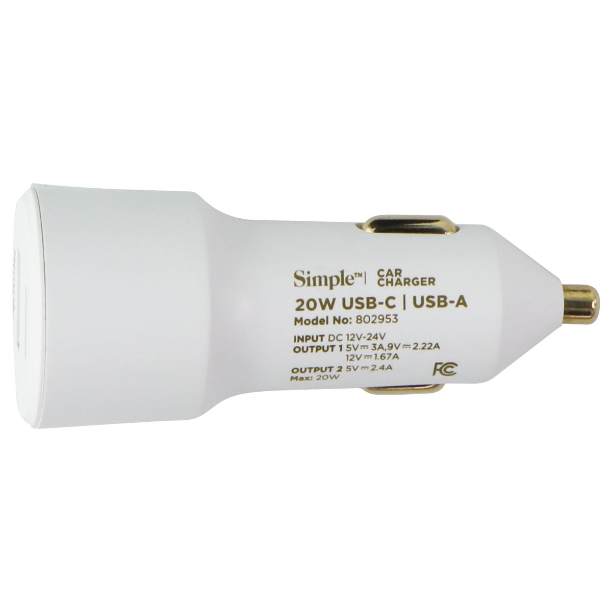 Simple Power Series 20W Dual Port USB-C & USB-A Car Charger - White Cell Phone - Chargers & Cradles Simple - Simple Cell Bulk Wholesale Pricing - USA Seller