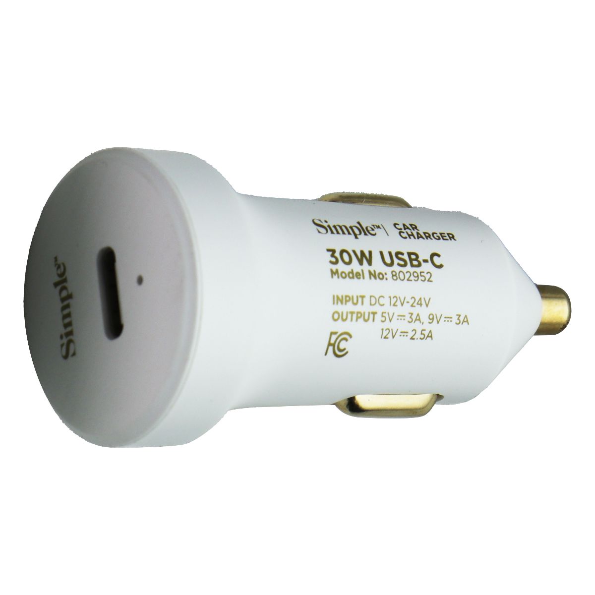 S. Simple Power Series 30W USB-C Car Charger - White Cell Phone - Chargers & Cradles Simple - Simple Cell Bulk Wholesale Pricing - USA Seller