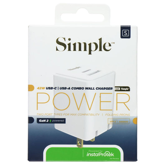 Simple 42W USB-C & USB-A Combo Wall Charger - White Cell Phone - Chargers & Cradles Simple - Simple Cell Bulk Wholesale Pricing - USA Seller