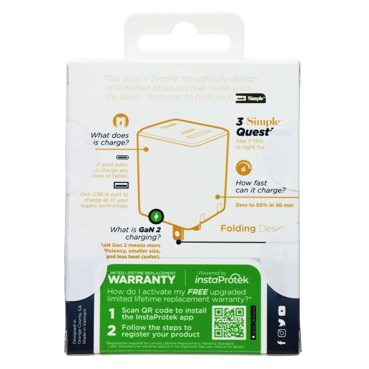 Simple 42W USB-C & USB-A Combo Wall Charger - White Cell Phone - Chargers & Cradles Simple - Simple Cell Bulk Wholesale Pricing - USA Seller