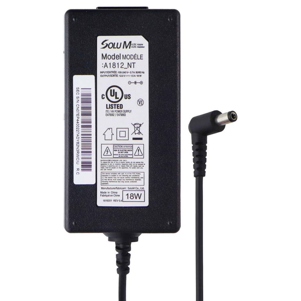Solu M AC/DC Adapter (18-Watt) Power Supply (A1812_NT) / NO Power Cable Multipurpose Batteries & Power - Multipurpose AC to DC Adapters Solu M - Simple Cell Bulk Wholesale Pricing - USA Seller