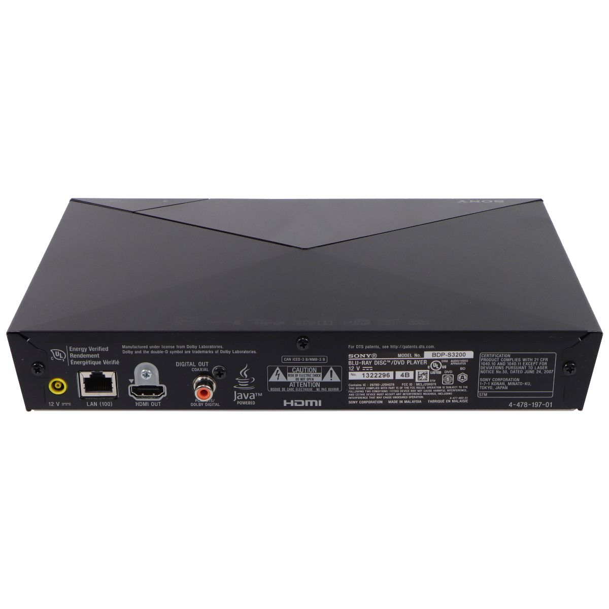 Sony Ultimate Streaming Entertainment Blu-ray Disc/DVD Player - Black BDP-S3200 Home Multimedia - DVD & Blu - ray Players Sony - Simple Cell Bulk Wholesale Pricing - USA Seller