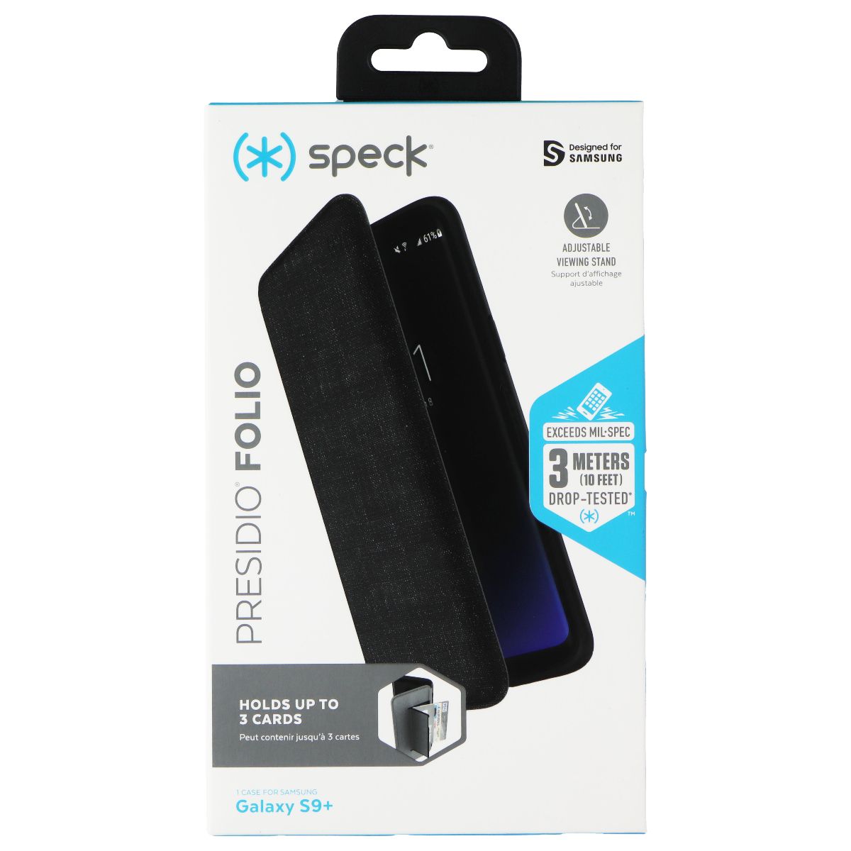 Speck Presidio Folio for Samsung Galaxy S9+ (Plus) - Heathered Black/Slate Gray Cell Phone - Cases, Covers & Skins Speck - Simple Cell Bulk Wholesale Pricing - USA Seller