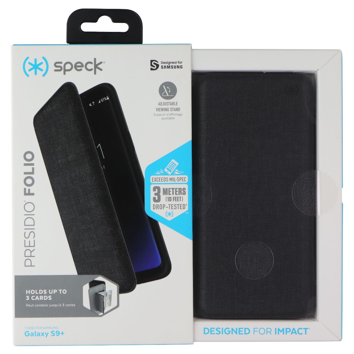 Speck Presidio Folio for Samsung Galaxy S9+ (Plus) - Heathered Black/Slate Gray Cell Phone - Cases, Covers & Skins Speck - Simple Cell Bulk Wholesale Pricing - USA Seller