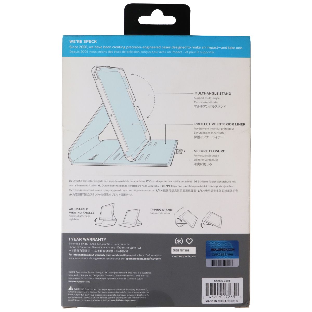 Speck Balance Folio for iPad Mini 5/iPad Mini 4 - Blueberry Blue/Ash Gray