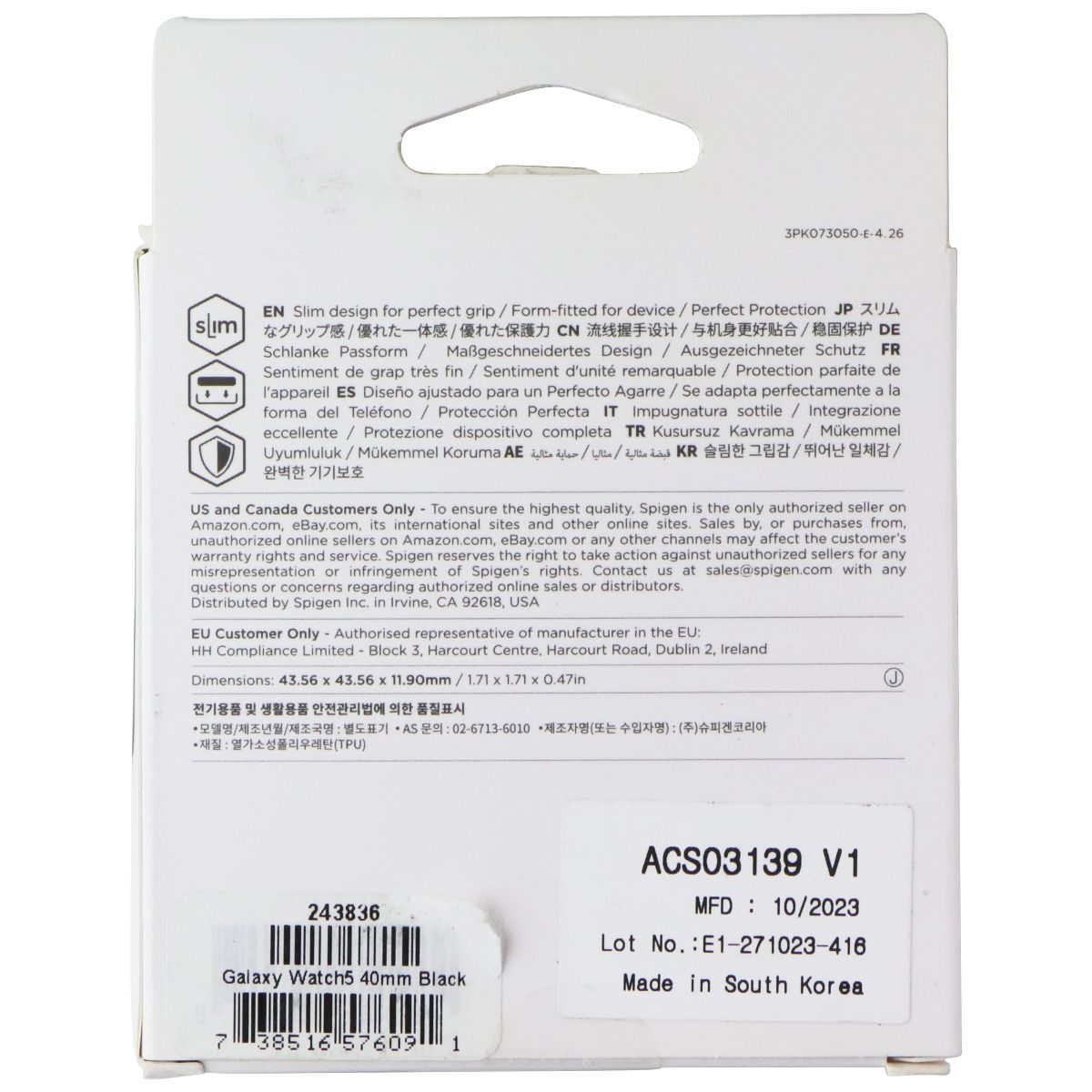 Spigen Liquid Air Case for Samsung Galaxy Watch5 and Watch4 (40mm) - Matte Black Smart Watch Accessories - Smart Watch Cases Spigen - Simple Cell Bulk Wholesale Pricing - USA Seller