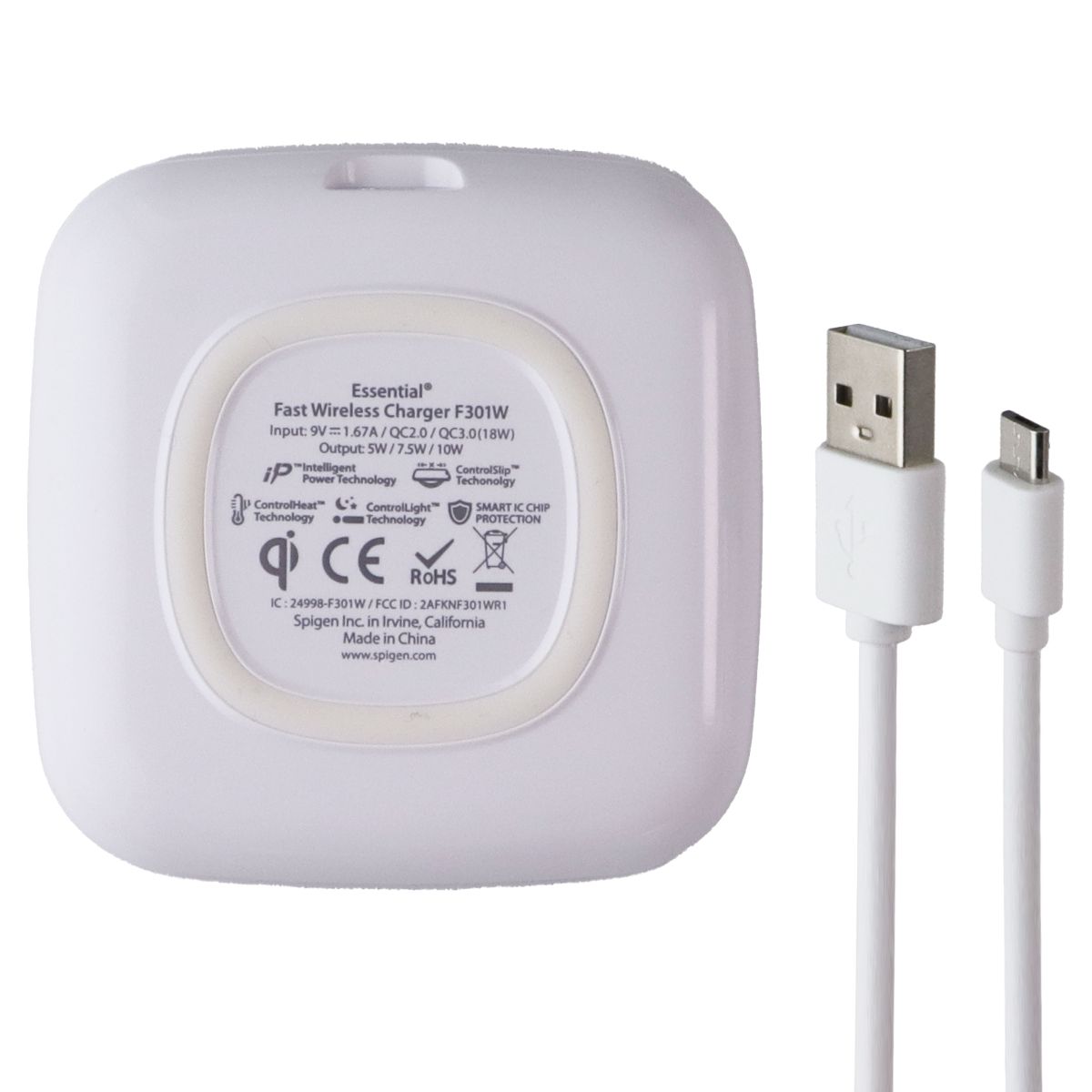 Spigen Essential (9V/1A) Qi Fast Charge Wireless Charger Pad - White Cell Phone - Chargers & Cradles Spigen - Simple Cell Bulk Wholesale Pricing - USA Seller