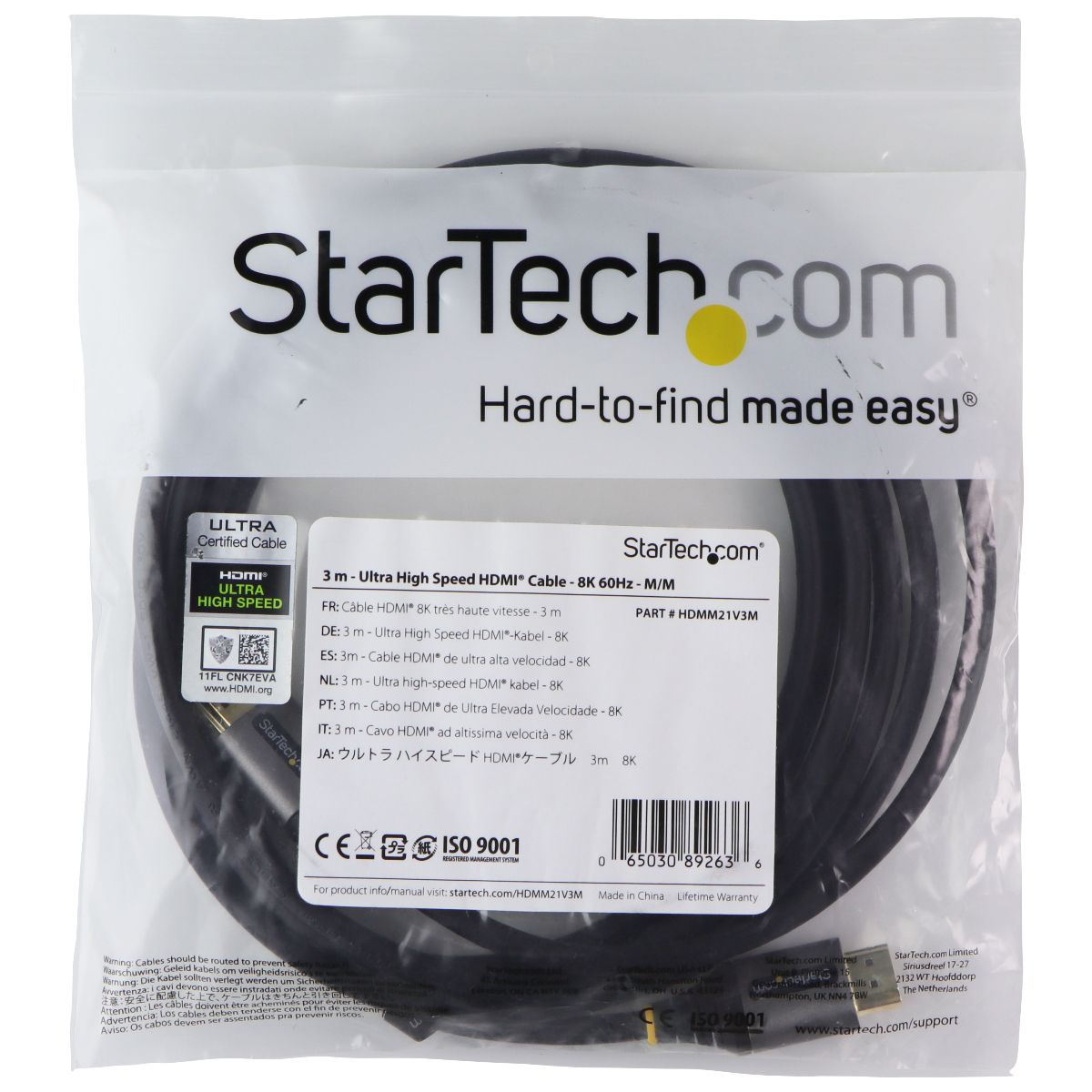 StarTech (9.8ft / 3m) 2.1 Ultra High Speed HDMI Cable - 8K 60HZ - 48Gbps TV, Video & Audio Accessories - Video Cables & Interconnects StarTech - Simple Cell Bulk Wholesale Pricing - USA Seller
