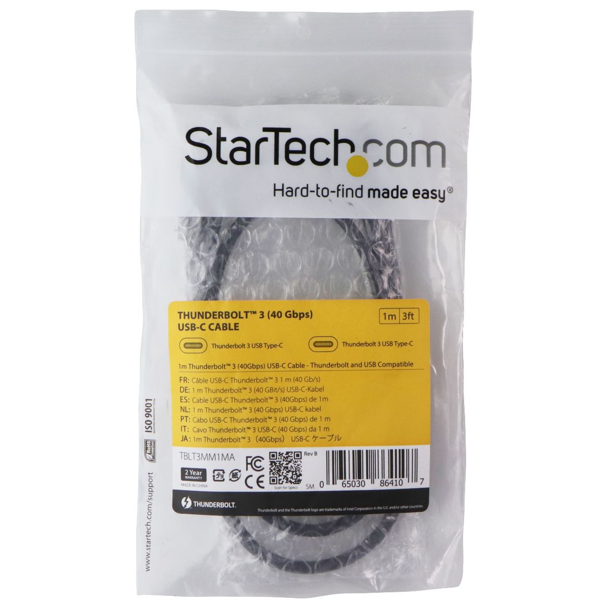 StarTech (1 M / 3 FT) Thunderbolt 3 (40 Gbps) USB-C Cable - Black (TBLT3MM1MA) Cell Phone - Cables & Adapters StarTech - Simple Cell Bulk Wholesale Pricing - USA Seller