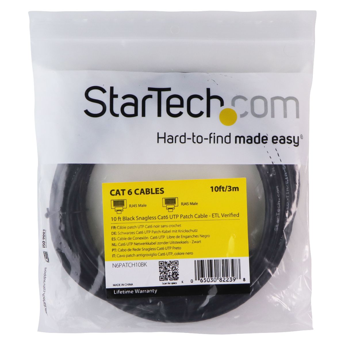 StarTech (10-Foot) Snagless CAT6 UTP Ethernet Patch Cable - ETL Verified - Black Computer/Network - Ethernet Cables (RJ-45, 8P8C) StarTech - Simple Cell Bulk Wholesale Pricing - USA Seller