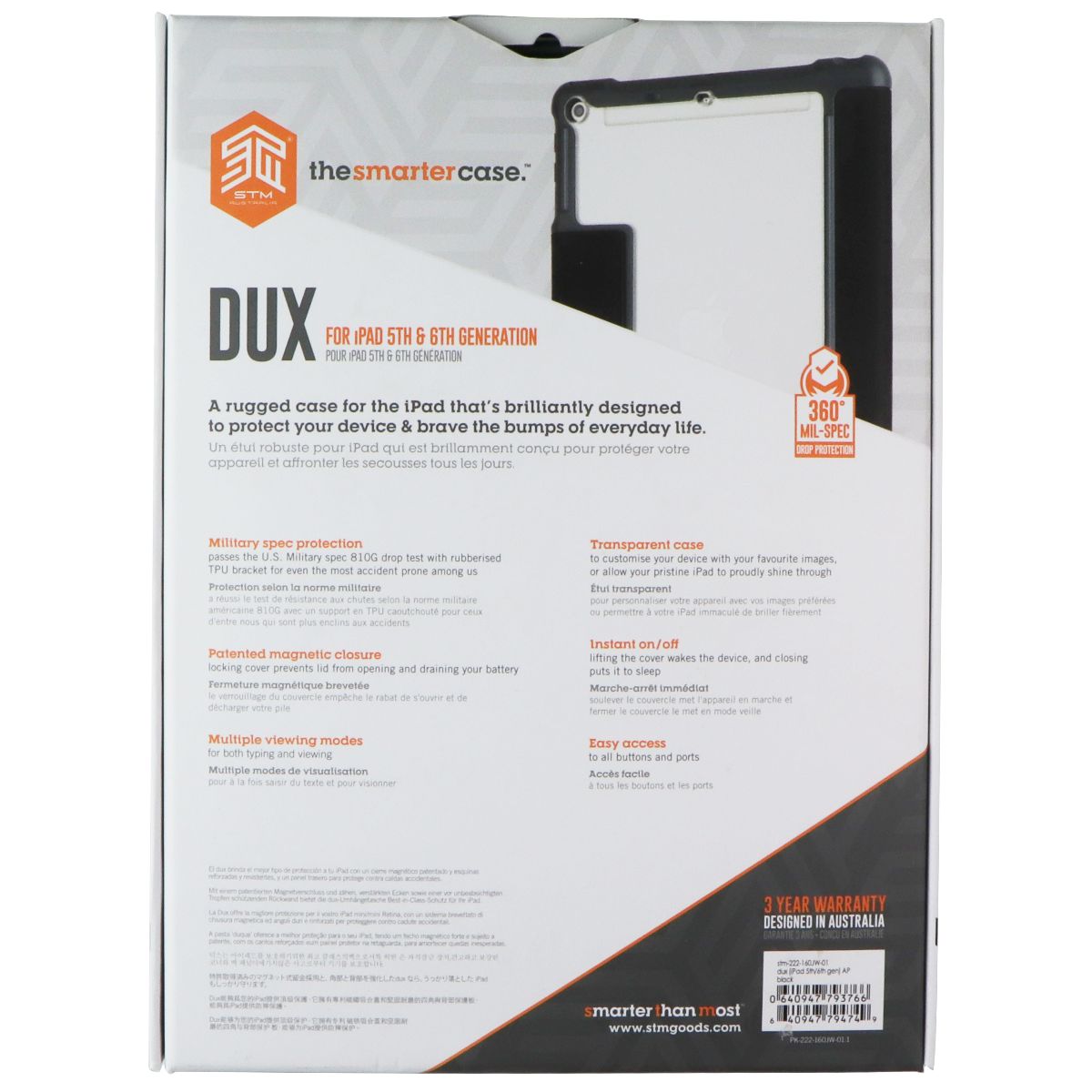SmarterThanMost Dux Rugged Case for Apple iPad 5th & 6th Gen - Black/Gray iPad/Tablet Accessories - Cases, Covers, Keyboard Folios STM - Simple Cell Bulk Wholesale Pricing - USA Seller