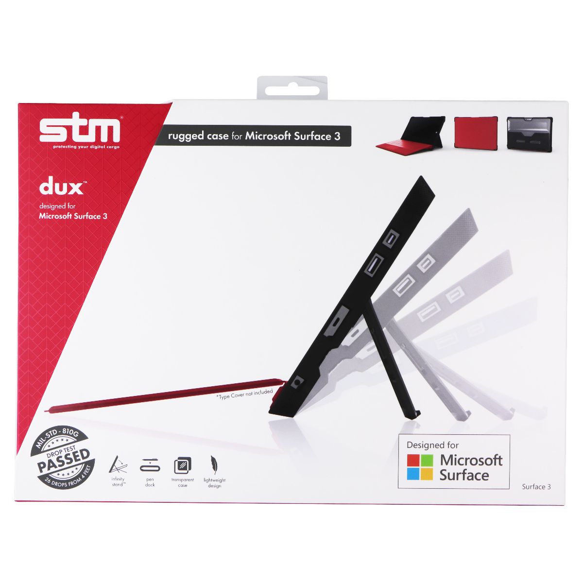 STM Dux Rugged Case for Microsoft Surface 3 - Black (stm-222-103J-01) iPad/Tablet Accessories - Cases, Covers, Keyboard Folios STM Australia - Simple Cell Bulk Wholesale Pricing - USA Seller
