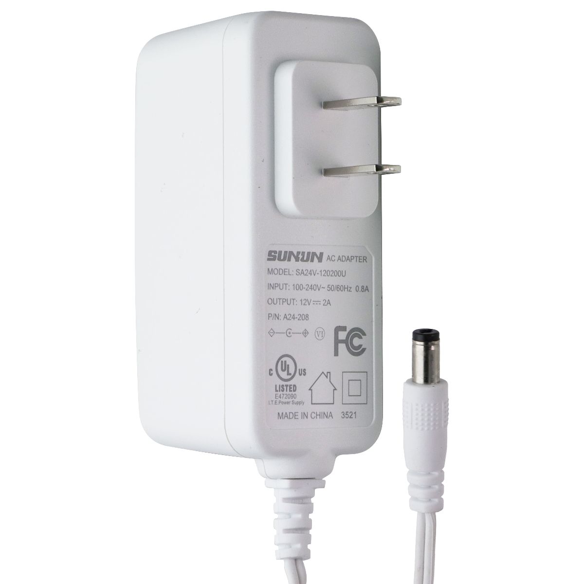 SUNUN AC Power Adapter - 12V / 2A - White (SA24V-120200U) Multipurpose Batteries & Power - Multipurpose AC to DC Adapters SUNUN - Simple Cell Bulk Wholesale Pricing - USA Seller