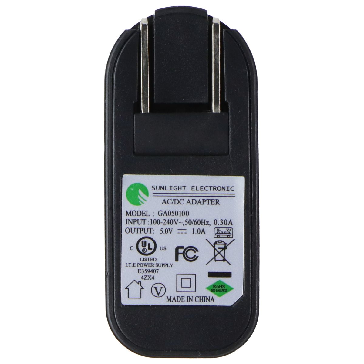 Sunlight Electronic Single USB 5V/1A Wall Charger Adapter - Black (GA050100) Cell Phone - Chargers & Cradles Sunlight Electronic - Simple Cell Bulk Wholesale Pricing - USA Seller