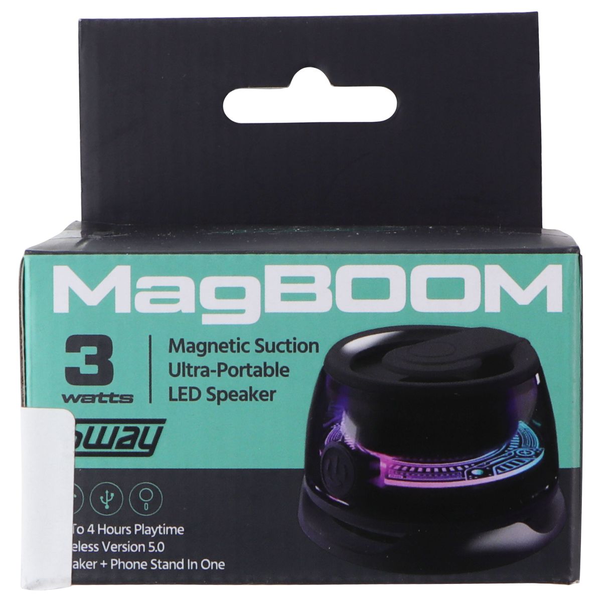 Sway MagBoom 3 Watt Magnetic Suction Bluetooth Portable LED Speaker - Black iPod, Audio Player Accessories - Audio Docks & Mini Speakers Sway    - Simple Cell Bulk Wholesale Pricing - USA Seller