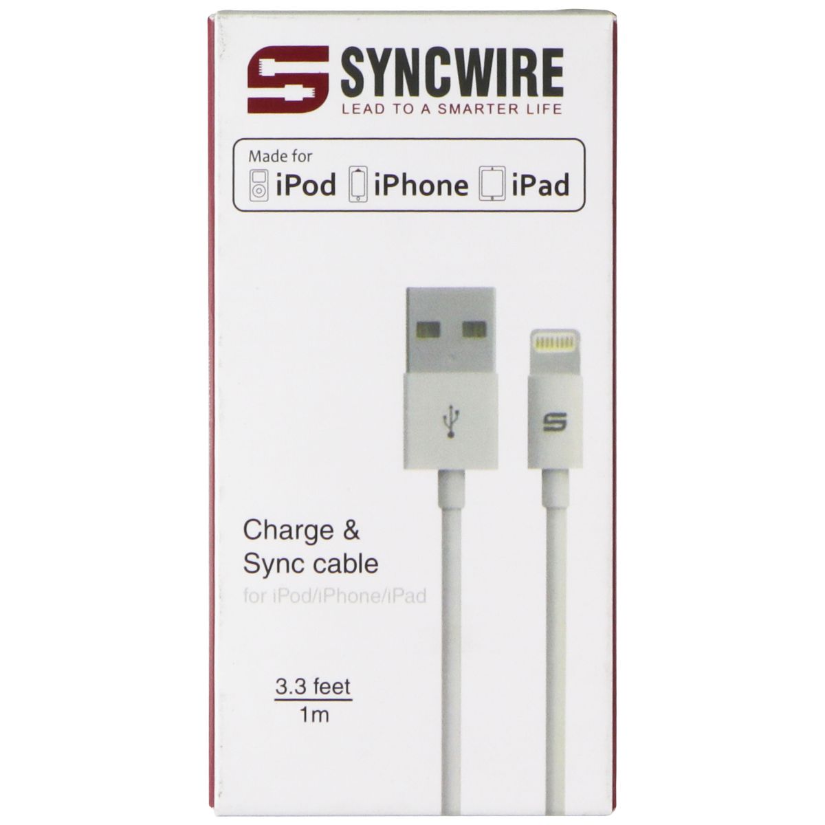 Syncwire (3.3-Ft) USB to Lightning 8-Pin Charge & Sync Cable for iPhone - White Cell Phone - Cables & Adapters SyncWire    - Simple Cell Bulk Wholesale Pricing - USA Seller