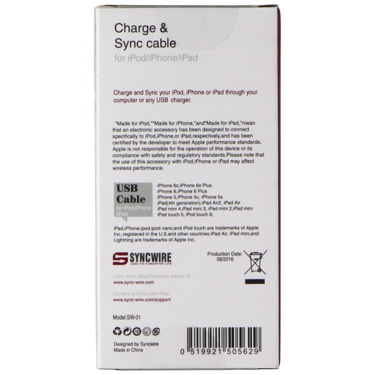 Syncwire (3.3-Ft) USB to Lightning 8-Pin Charge & Sync Cable for iPhone - White Cell Phone - Cables & Adapters SyncWire - Simple Cell Bulk Wholesale Pricing - USA Seller