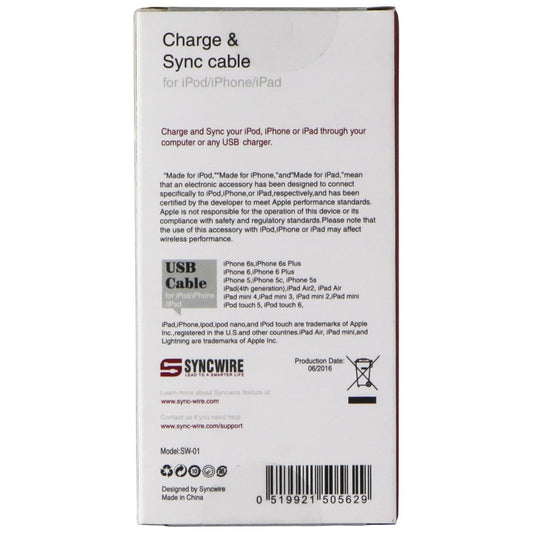 Syncwire (3.3-Ft) USB to Lightning 8-Pin Charge & Sync Cable for iPhone - White Cell Phone - Cables & Adapters SyncWire - Simple Cell Bulk Wholesale Pricing - USA Seller