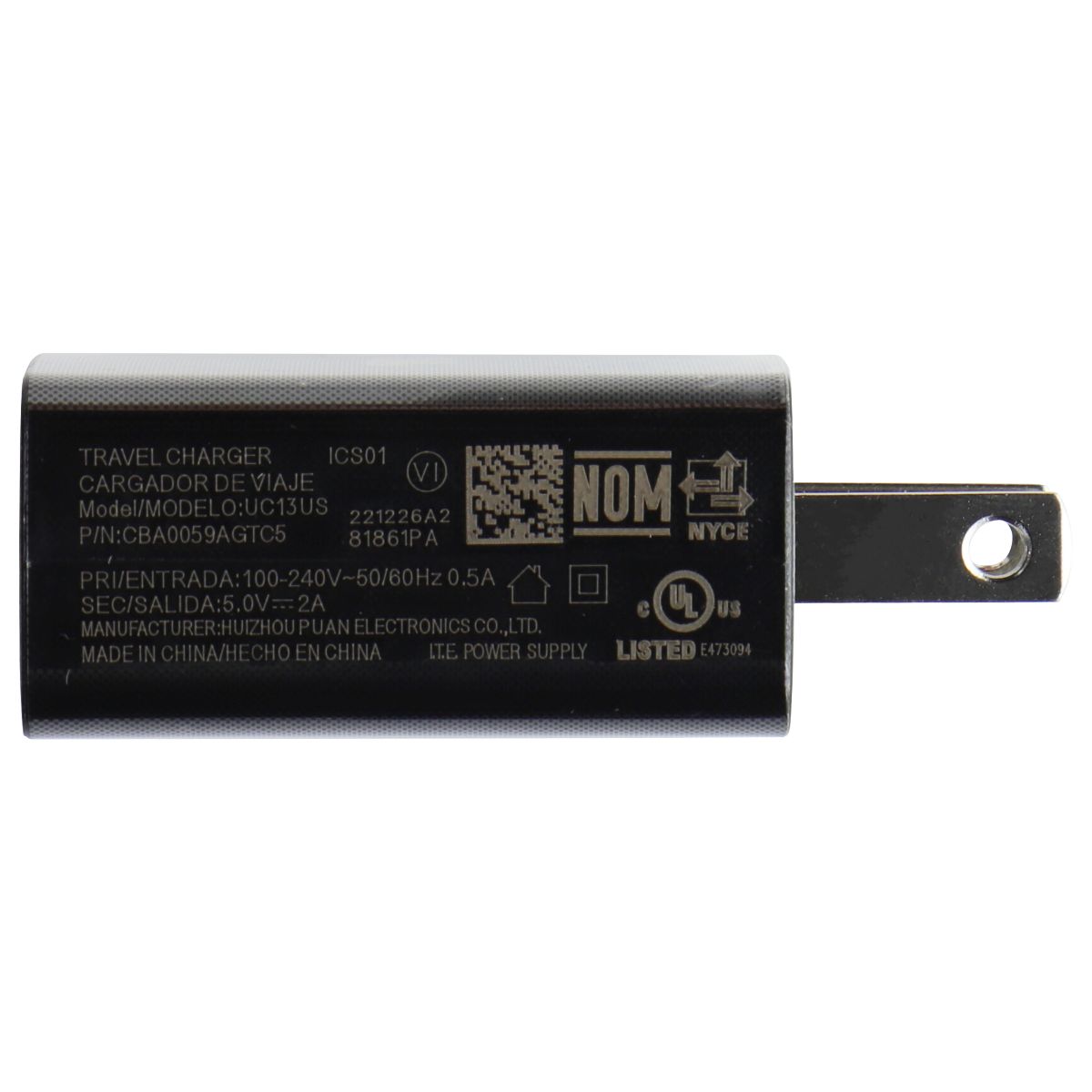 TCL Travel Charger USB-A Wall Adapter (UC13US) 5V/2A - Black Parts & Accessories - Chargers & Cradles TCL - Simple Cell Bulk Wholesale Pricing - USA Seller