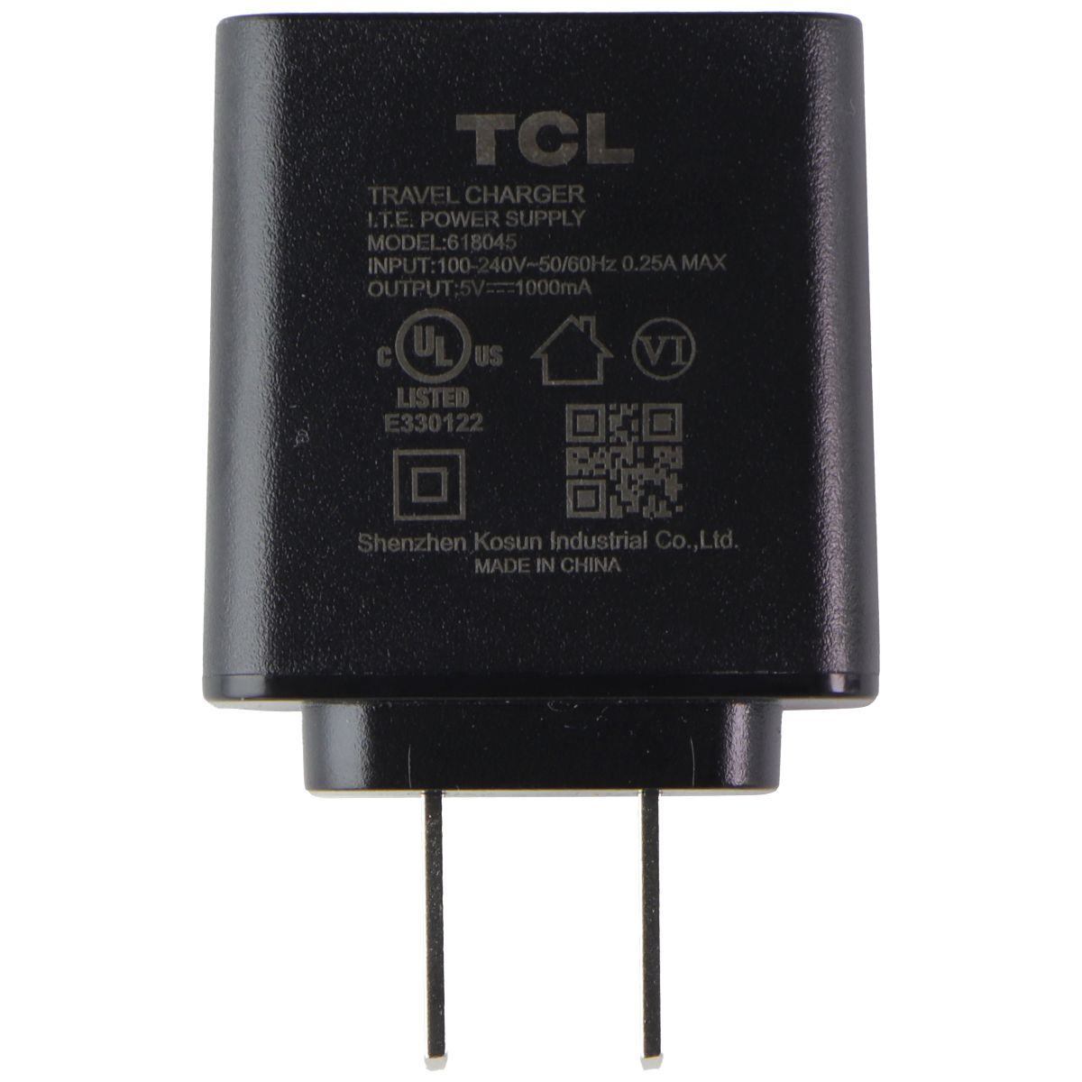 TCL Travel Charger USB-A Wall Adapter (618045) 5V/1A - Black Parts & Accessories - Chargers & Cradles TCL    - Simple Cell Bulk Wholesale Pricing - USA Seller