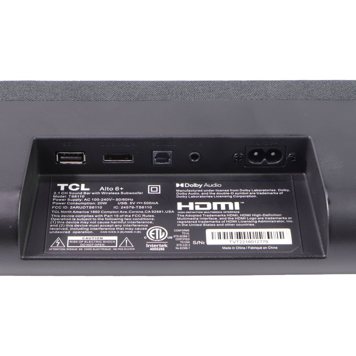 TCL Alto 6+ Soundbar (TS6110-NA) - Black (Soundbar Only - No Subwoofer**) Home Multimedia - Home Speakers & Subwoofers TCL - Simple Cell Bulk Wholesale Pricing - USA Seller