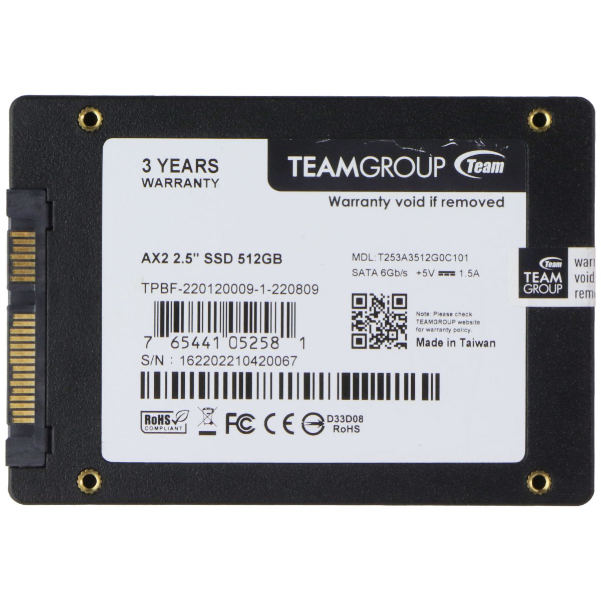 TEAMGROUP AX2 512GB 3D NAND TLC 2.5 Inch SATA III Internal SSD (T253A3512G0C101) Digital Storage - Solid State Drives TeamGroup - Simple Cell Bulk Wholesale Pricing - USA Seller