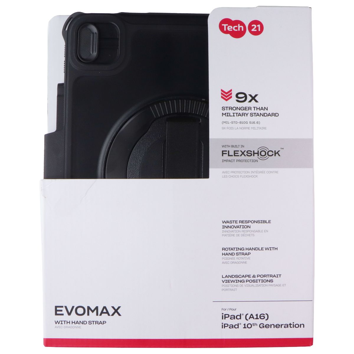 Tech 21 Evo Max Case with Hand Strap for iPad (A16)/10th Gen - Black iPad/Tablet Accessories - Cases, Covers, Keyboard Folios tech 21 - Simple Cell Bulk Wholesale Pricing - USA Seller