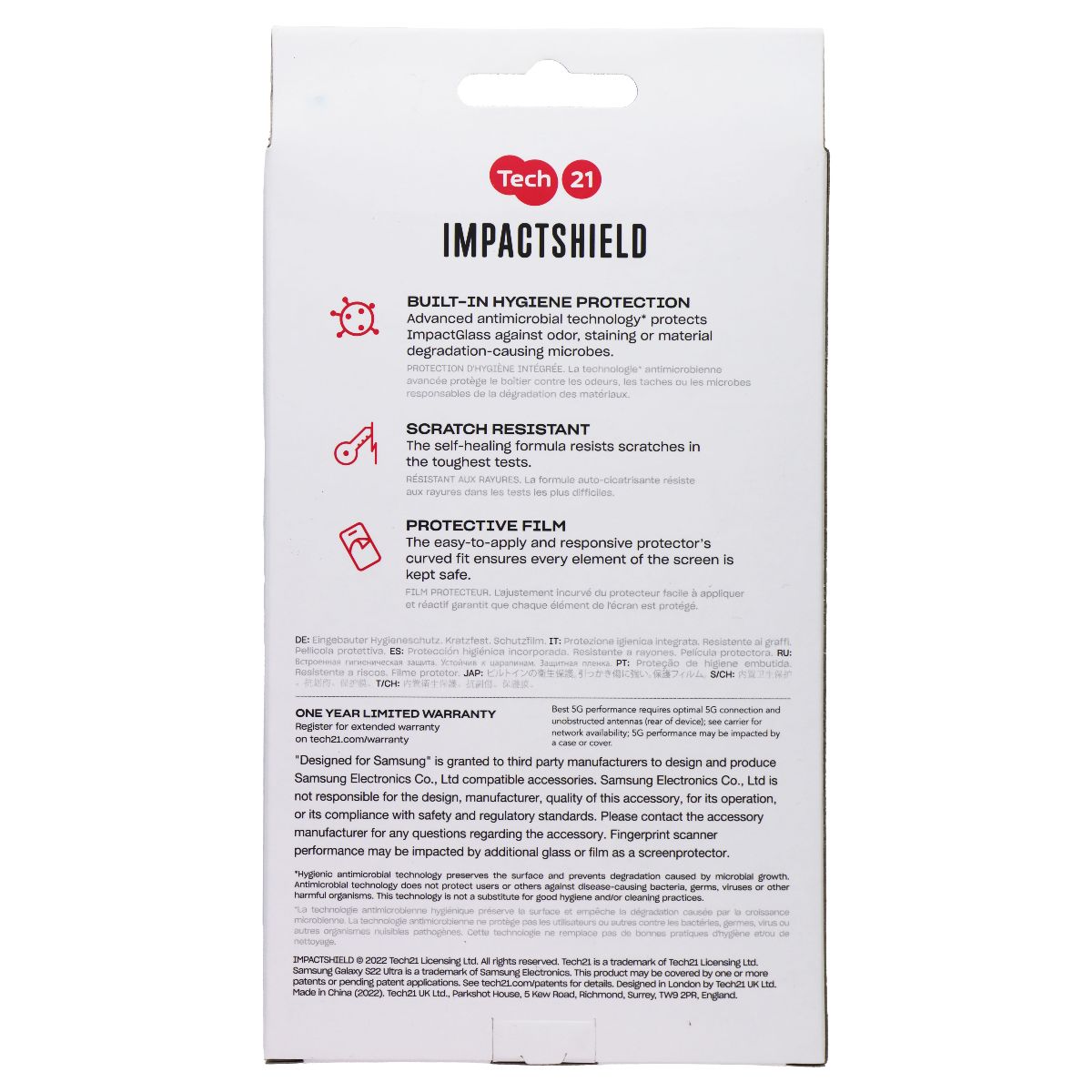 Tech21 ImpactShield Screen Protector for Samsung Galaxy S22 Ultra Cell Phone - Screen Protectors Tech21 - Simple Cell Bulk Wholesale Pricing - USA Seller