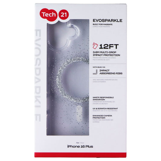 Tech21 EvoSparkle MagSafe Case for Apple iPhone 16 Plus - Clear/Silver