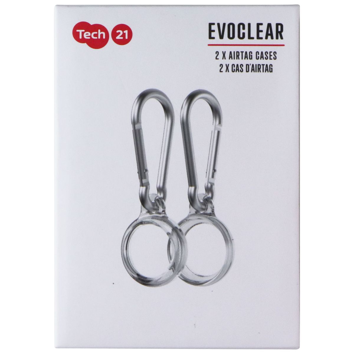 Tech21 EvoClear Cases with Carabiners for Apple AirTag - Clear (Pack of 2) Cell Phone - Mounts & Holders Tech21 - Simple Cell Bulk Wholesale Pricing - USA Seller