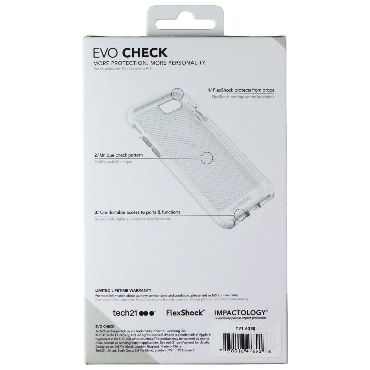 Tech21 Evo Check Series Flexible Gel Case Cover Apple iPhone 8 7 - Clear / White Cell Phone - Cases, Covers & Skins Tech21 - Simple Cell Bulk Wholesale Pricing - USA Seller