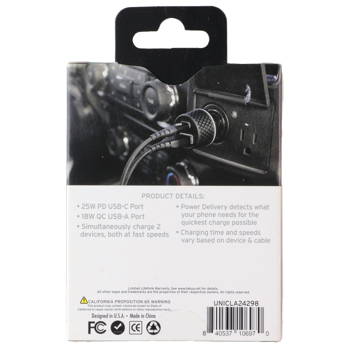 TEKYA 43W Dual Port (USB-A + USB-C) Car Charger - Black