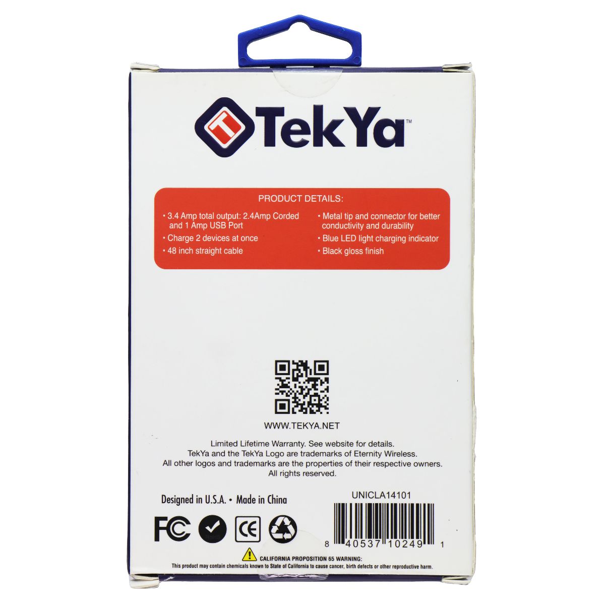 TekYa 3.4A High Speed Micro-USB Car Charger with Extra USB Port - Black Cell Phone - Chargers & Cradles TekYa - Simple Cell Bulk Wholesale Pricing - USA Seller